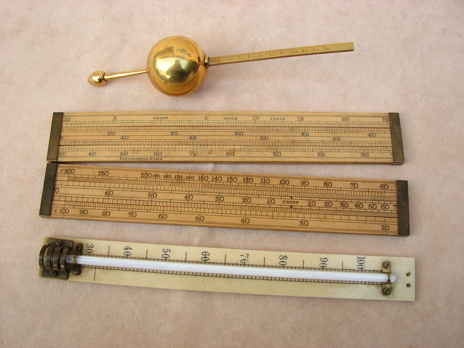 Antique Negretti & Zambra Sikes hydrometer set with proof rules